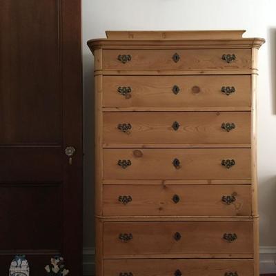English Country Pine Seven Drawer Dresser, Cast Iron Door Stops 