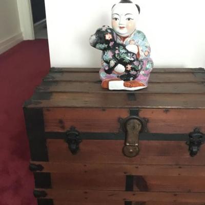 Steamer Trunk, Chinese Child with Dog  Figurine 