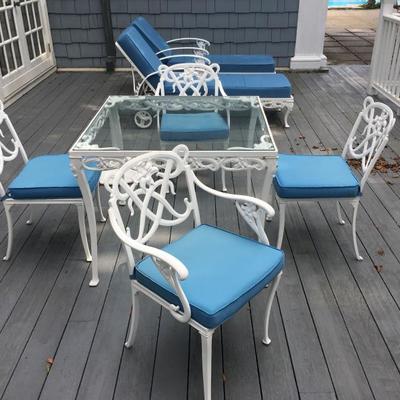 Vintage Cast Iron Patio Set and Chaise Lounge Chairs 