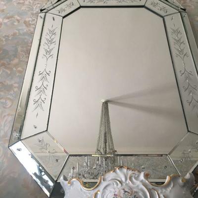 Antique Etched Glass Mirror