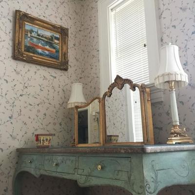 Desk Hand Painted in Italy, Vanity Mirror, Lenox Lamps