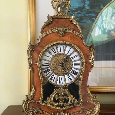 Mantle Clock with Burled Wood, Gilt Metal and Porcelain Numeral 