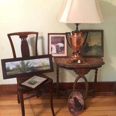 Copper Lamp and Art Lot