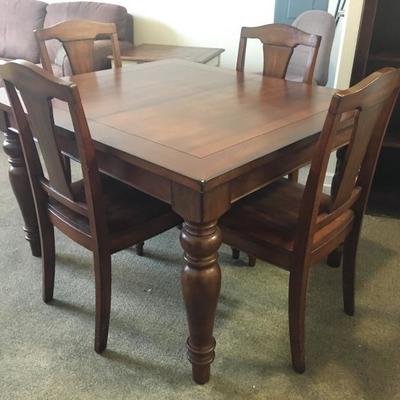 Solid Wood Dining Set with Attached Mechanical Leaf & 6 Chairs