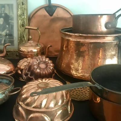 Copper planter, pizza pan and ash bucket sold 