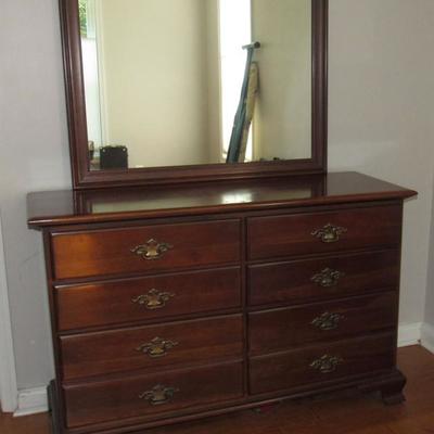 Cherry Wood Dresser & Mirror