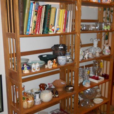 cookbooks, pottery, Longaberger baskets, glassware, Fenton, etc.