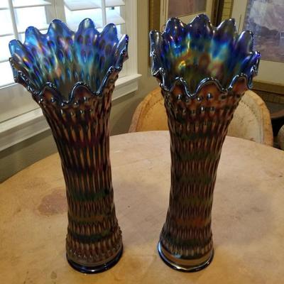 Monumental pair of Carnival Glass  Funeral vases-19 1/2 in tall