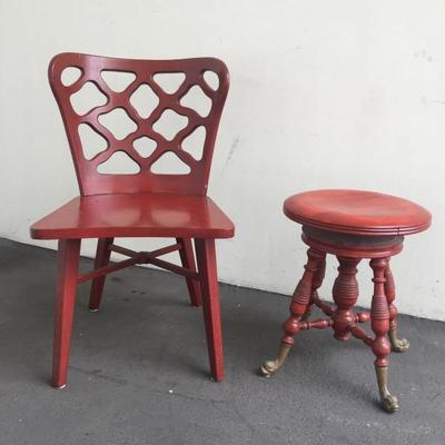 Vintage accent chair and swivel stool