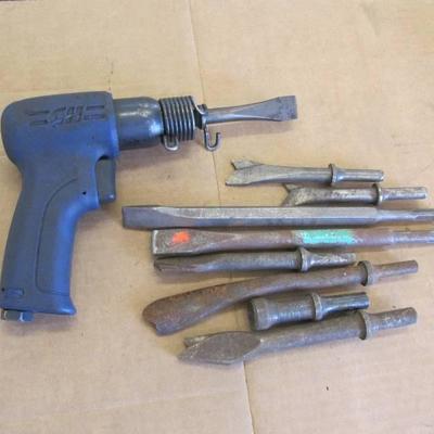 Lot CH Air Hammer  Chisel and 9 Bits of Air Chise