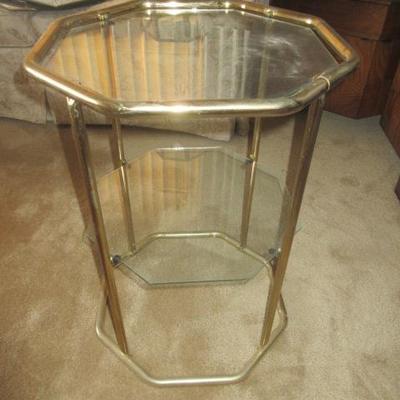 Gold Tone Metal and Glass Display Side Table