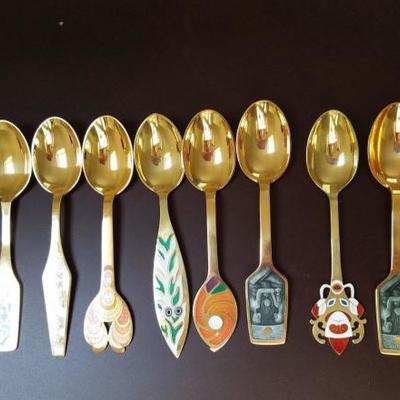 Set of 12- Danish Spoons by Michelson. Enamel decorated.