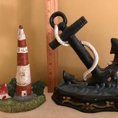 Anchor and Lighthouse cast iron door stops