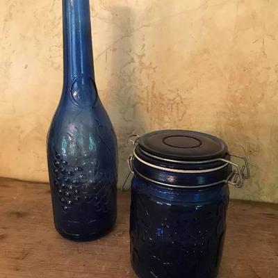Blue Bottle and Jar embossed with fruit