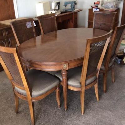 Dining Table 6 Cane Back Chairs