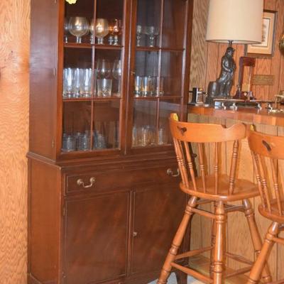 Bar Stools, Cabinet, Glassware, Lamp