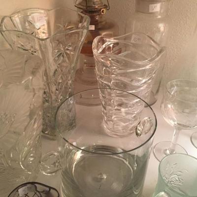 Assortment of glass and crystal vases 