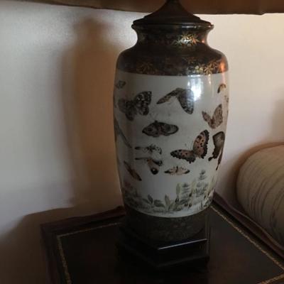 One of a pair of antique Japanese butterfly pattern Lamps