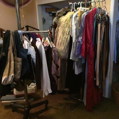 Vintage clothes, including some furs.