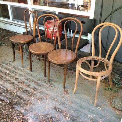 Set of four Bentwood chairs by Thonet. In as is condition.