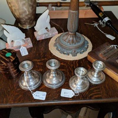 Two pair of Sterling silver candle holders