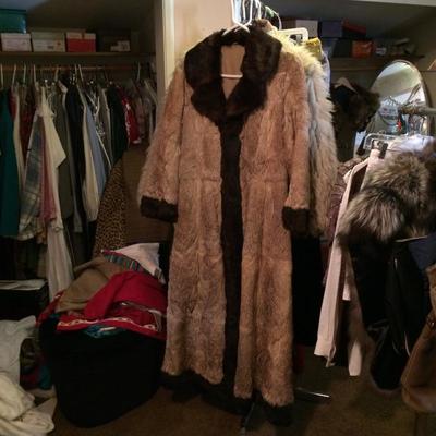 Full length rabbit fur evening coat.