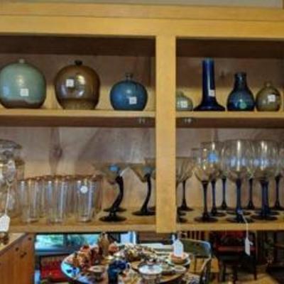 Japanese ceramic studio pottery and glass stemware.