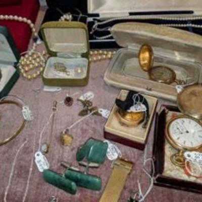 Antique pocket watches and other miscellaneous fine jewelry.