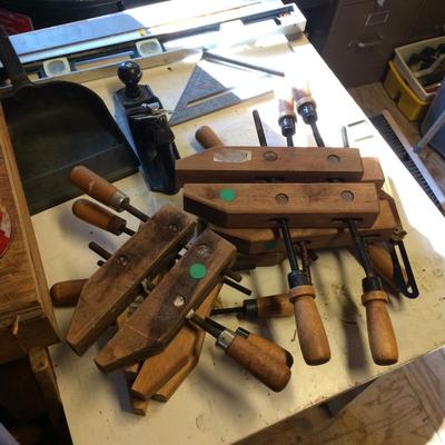 Woodworking tools, including: clamps, files screwdrivers, Stanley wood plane, fasteners and miscellaneous hardware.