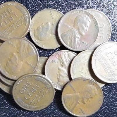 1 1944 Wheat Pennies, F-AU Details, Mixed Mints