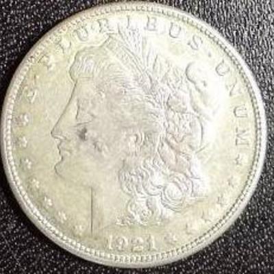 1921-S Morgan Silver Dollar, AU-BU Detail