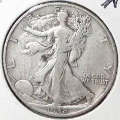 1938 Walking Liberty Half Dollar, XF Detail