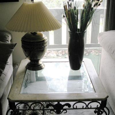 Iron frame marble & glass top square coffee table   BUY IT NOW  $ 145.00