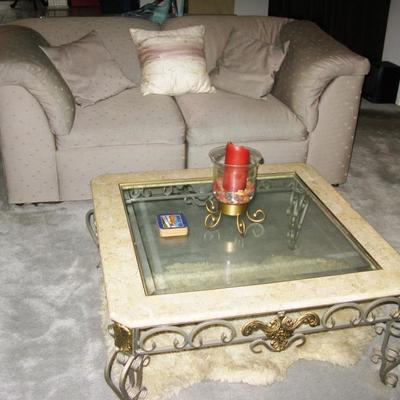 Iron frame marble & glass top square coffee table   BUY IT NOW  $ 145.00