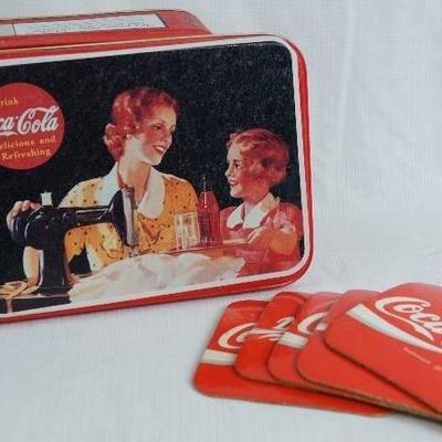 Coca-Cola Coasters and Tin Canister - See Photos f