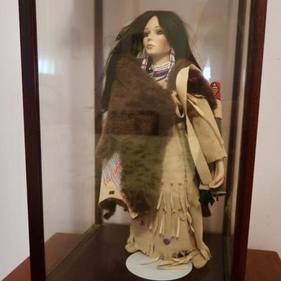 Native American Doll in Glass Case