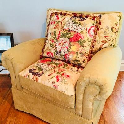 Shabby Chic Cozy comfy down seat-and-a-half. Reversible double fabric cushions. Slightly used to brand new.