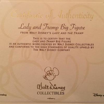 Lady and Tramp Big Figure 
From Walt Disneyâ€™s â€œLady And The Trampâ€
Certificate of authenticity 