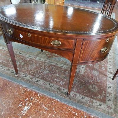 Period Revival Leather Top Oval Desk