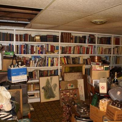 View of Old Books in Bookcase in Basement 