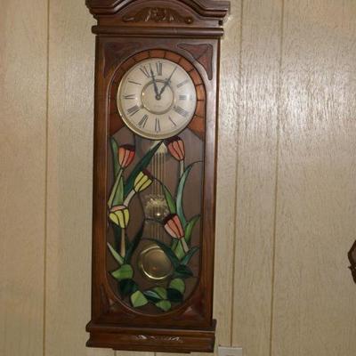 Floral Motif Glass Front Wall Clock 