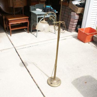 Vintage Brass Floor Lamp with Glass Shade 