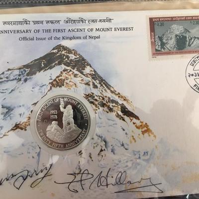NEPAL EVEREST FIRST DAY OF ISSUE STAMP & MEDAL
1978 COMMEMORATIVE ENVELOPE & FOLDER

SIGNED BY HILLARY AND TENZING

25TH ANNIVERSARY OF...