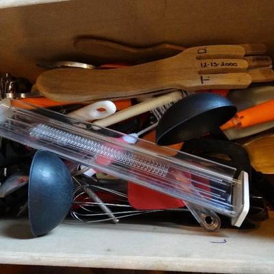 Drawer of kitchen utensils.