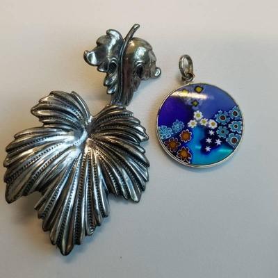 2 Sterling Pendants and a glass pendant