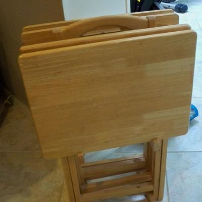 Set of 4 Wood TV Trays with stand