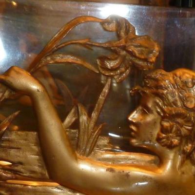 Glass vase framed in bronze.  Signed French.