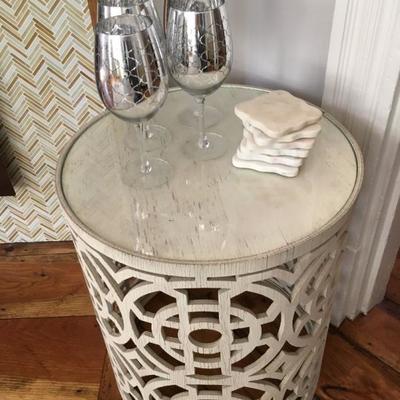 Reclaimed Wood Side Table with Lattice