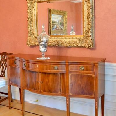 Gilt mirror and handcrafted Federal style sideboard
