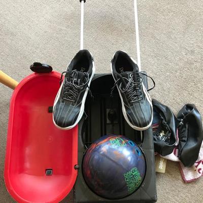 Bowling Balls, Shoes, And Rolling Case